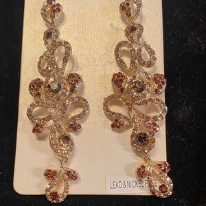Fashion Jewelry Gold-Tone Amber Crystal Dangle Earrings